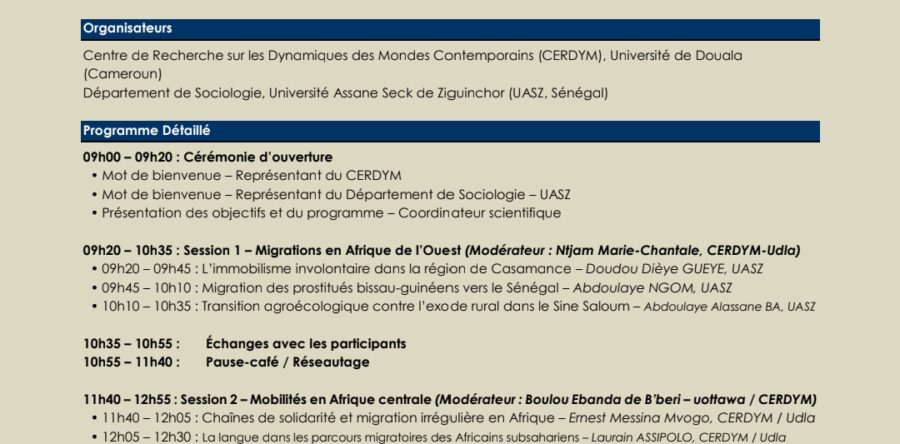 ATELIER SCIENTIFIQUE INTERNATIONAL SUR LES MIGRATIONS EN AFRIQUE